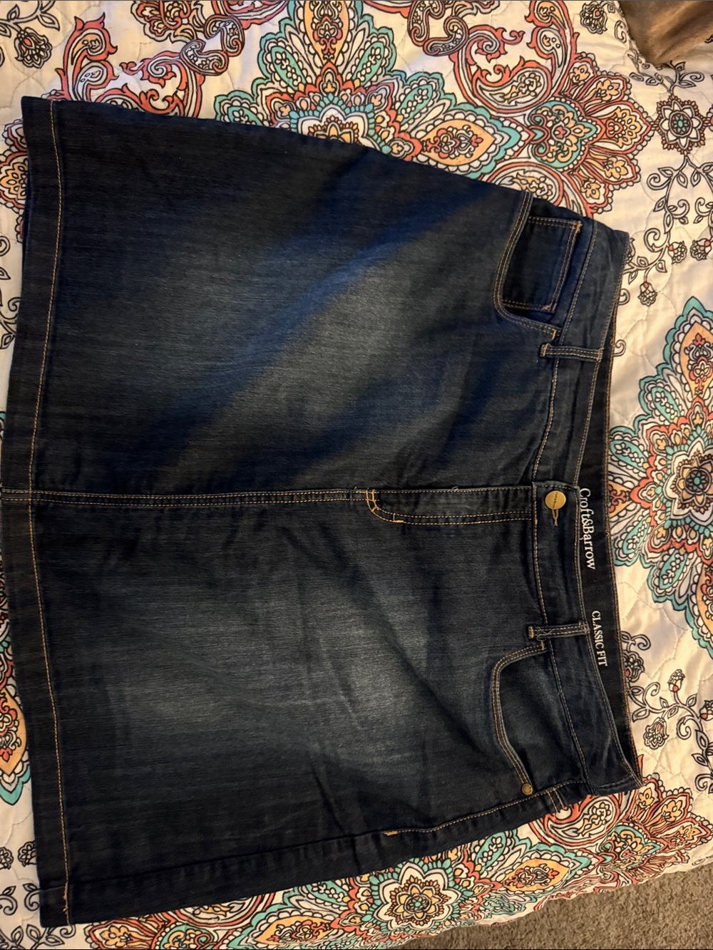 croft & barrow dark indigo denim skirt with gold stitching